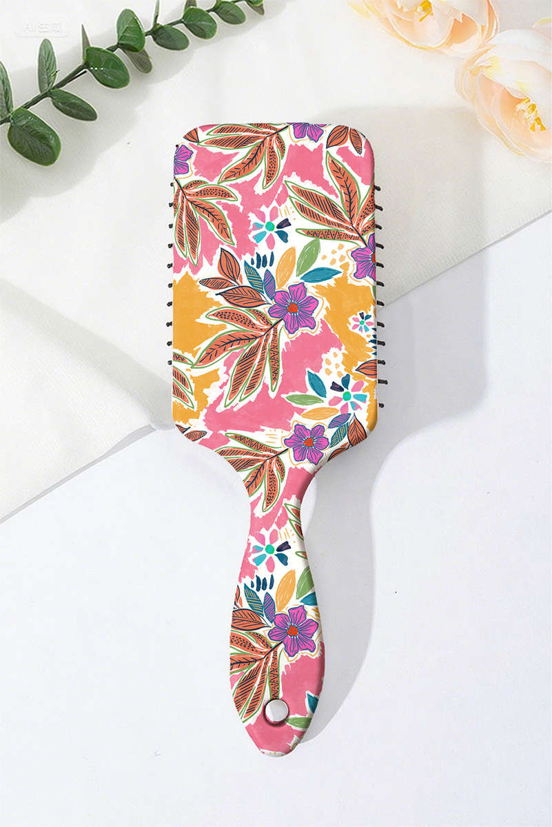 Rose Red Boho Vacation Floral Print Large Cushion Paddle Comb