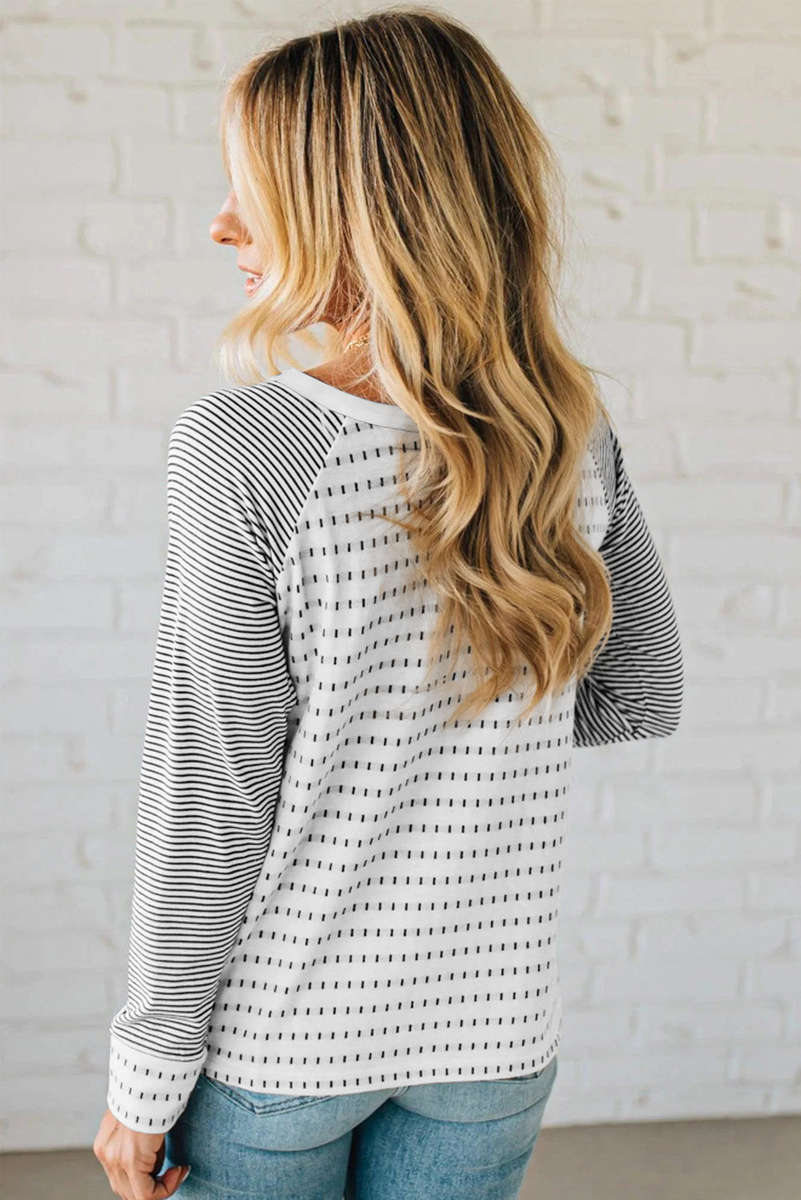 Black Stripe Raglan Patchwork Long Sleeve Tee