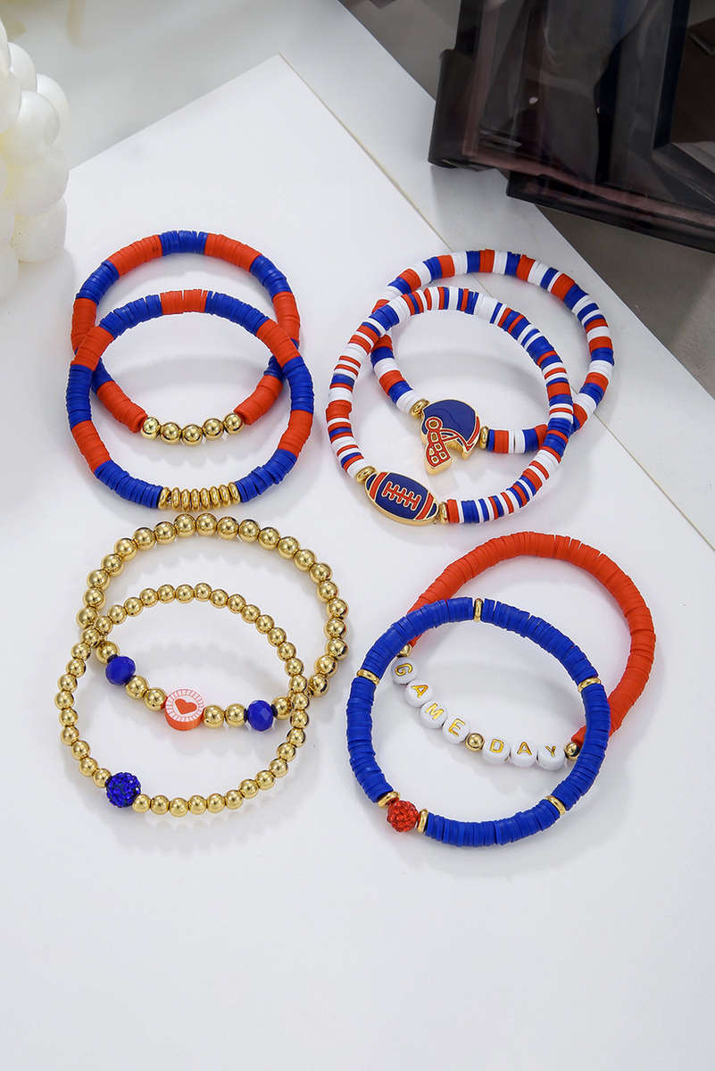 Dark Blue 8pcs Stackable Clay Beaded GAME Day Bracelet Set