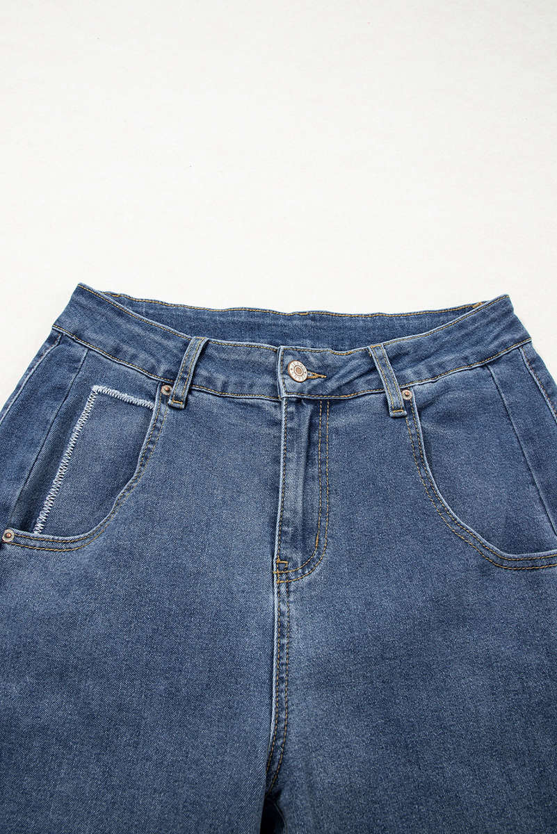 Ashleigh Blue Stitched Raw Hem Wide Leg Loose Jeans