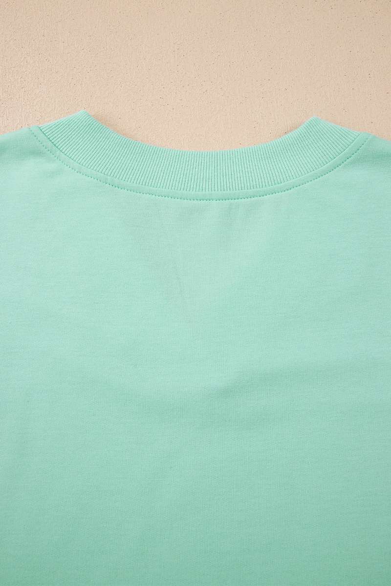 Mint Green Solid Color V Neck Tee Drawstring Pant Set