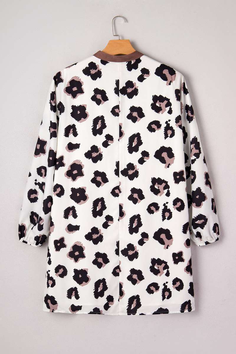 Khaki Leopard Print Contrast V Neck Plus Size Shift Mini Dress