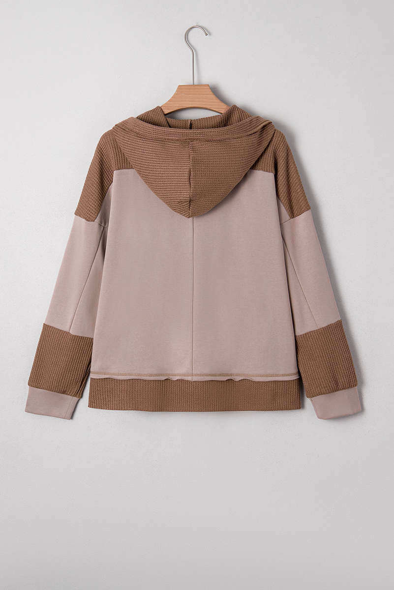 Goat Oversize Waffle Patchwork Exposed Seam Casual Hoodie