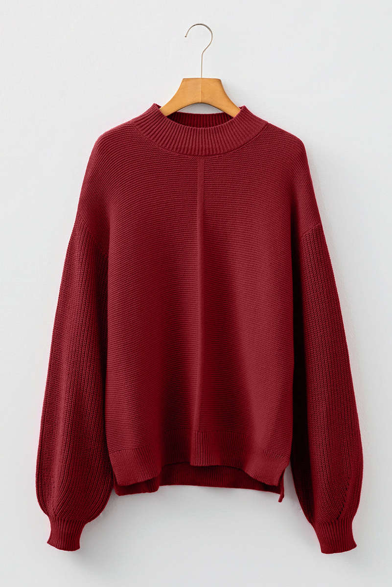 Red Dahlia Solid Color Front Seam Drop Shoulder Loose Sweater