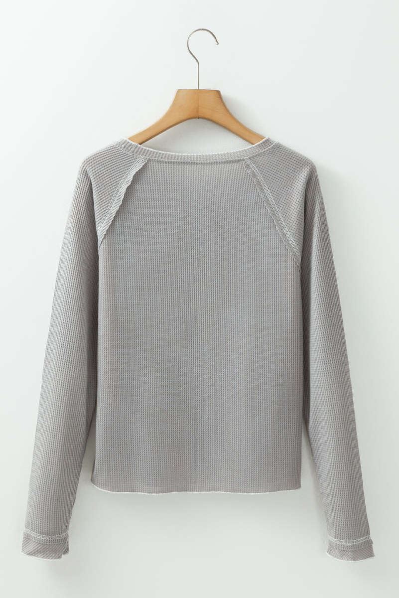 Gray Textured Round Neck Long Sleeve Top