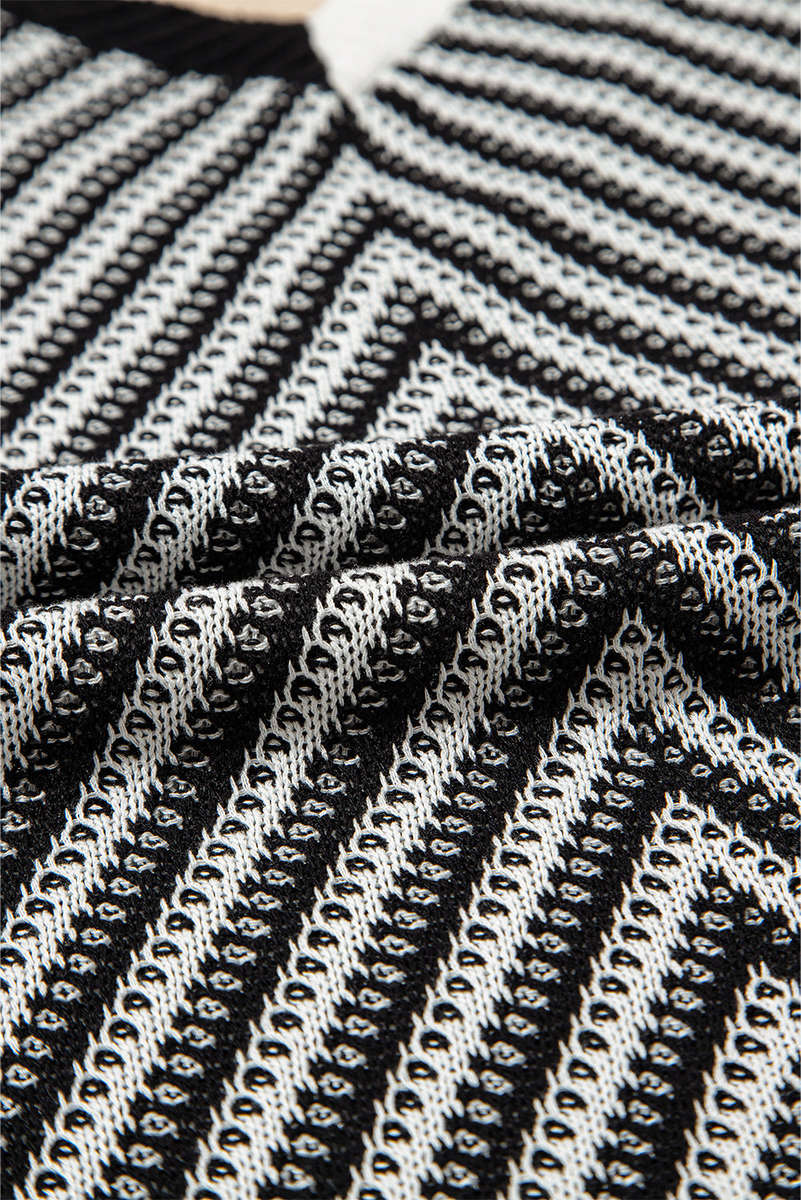 Black Contrast Chevron Knit V Neck Sweater Vest