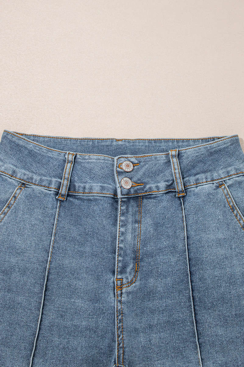 Dusk Blue 2 Button High Waist Piping Trim Bootcut Jeans