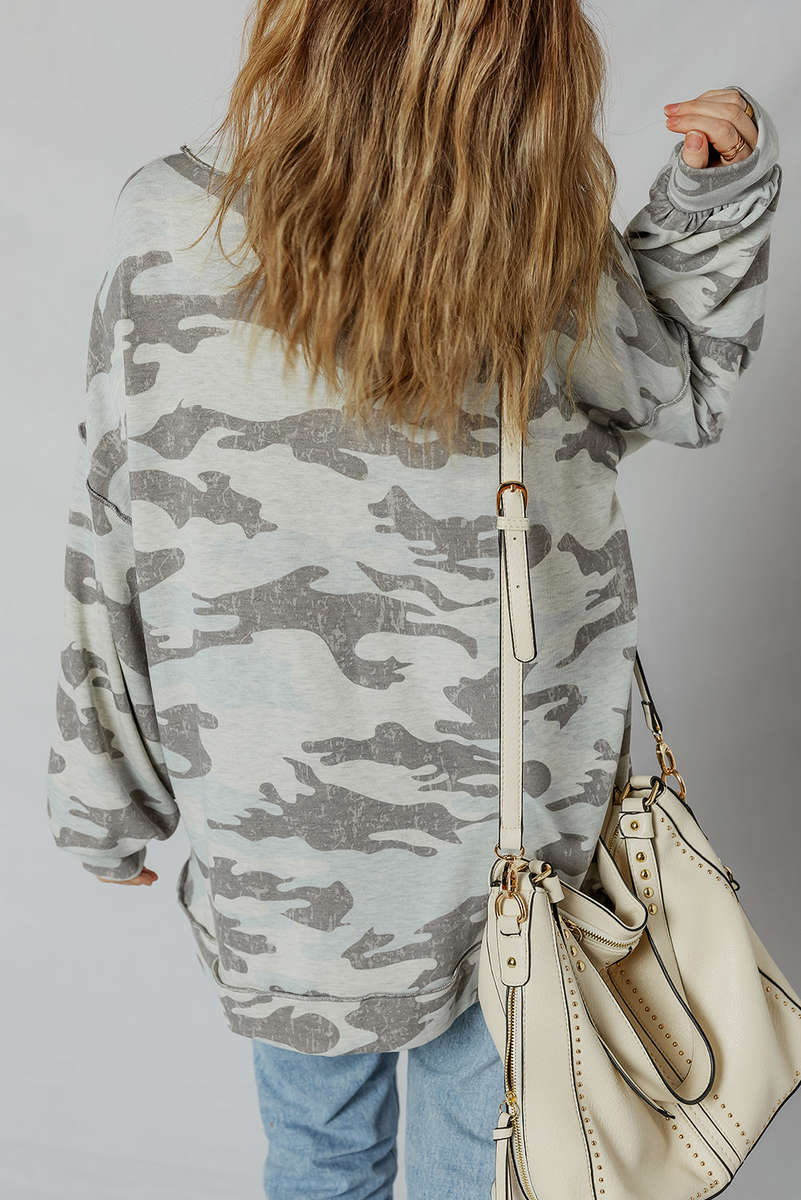 Dearlove Multicolour Retro Camouflage Print Exposed Seam Patchwork Drop Shoulder Sweatshirt
