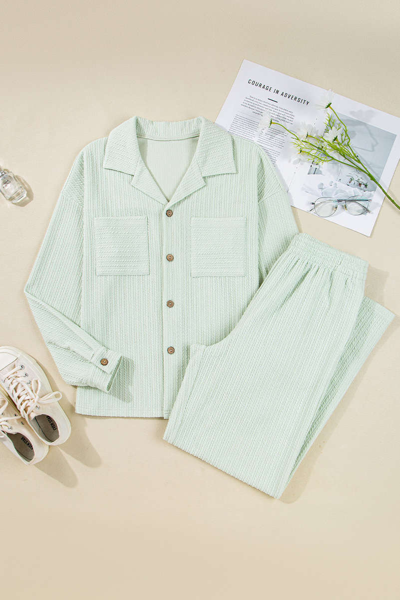 Clearly Aqua Textured Patched Chest Pocket Shirt and Pants Set