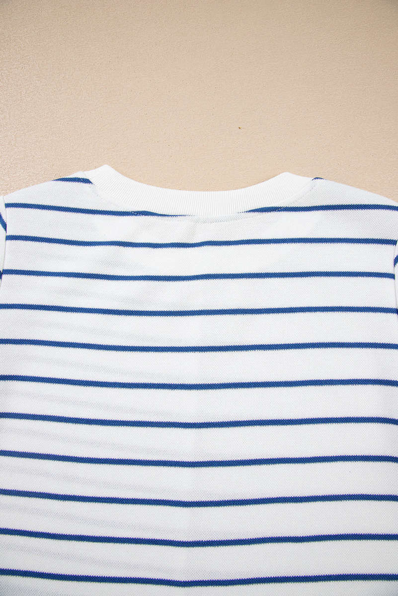 Sail Blue Striped Long Sleeve Top Drawstring Wide Leg Pants 2pcs Outfit