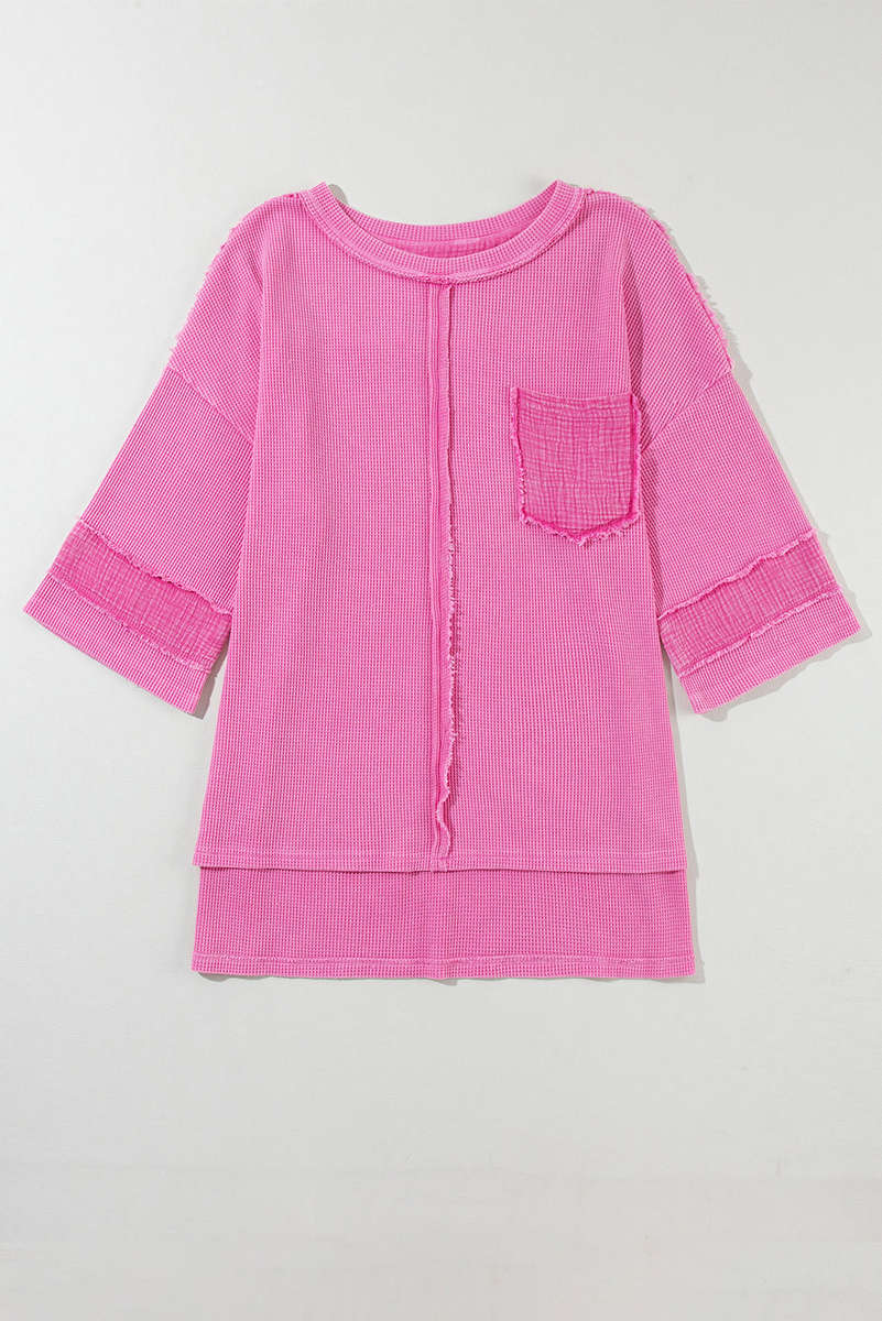 Bright Pink Oversized Mineral Wash Textured Bracelet Sleeve Top