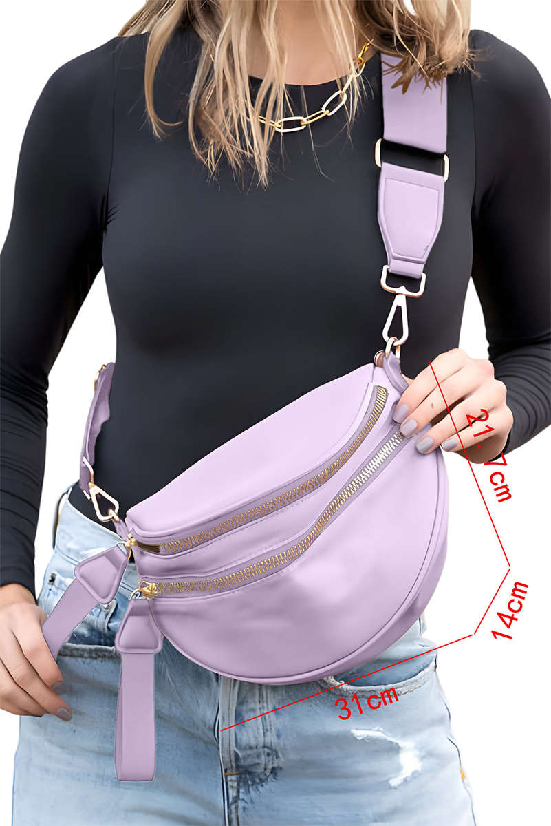 Wisteria Double Zip Crescent Shape Adjustable Sling Bag
