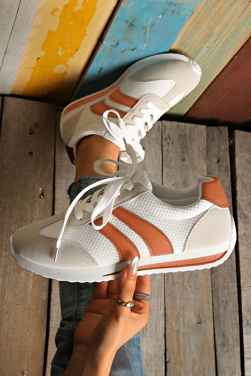 Yellow Color Block Patchwork Breathable Lace-up Sneakers