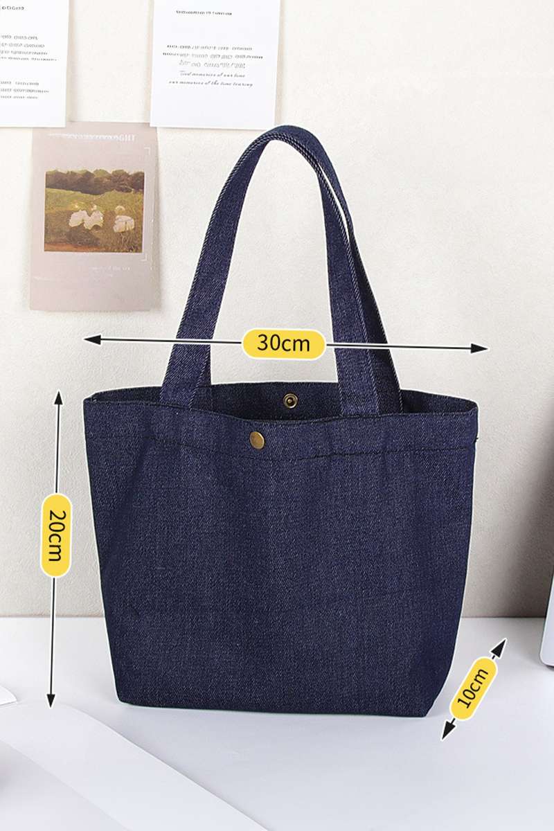 Navy Blue Vintage Denim Snap Button Tote Bag