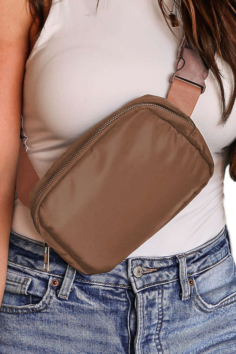 Brown Waterproof Zipped Crossbody Bag 20*5*14cm