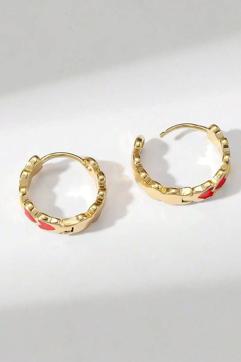 Fiery Red Heart Shape Plated Alloy Small Hook Earrings