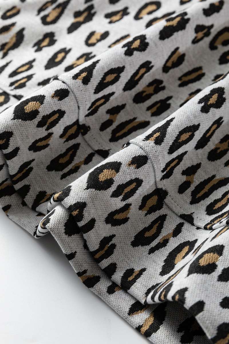Beige Leopard Print Casual Tee and Pants 2pcs Outfit