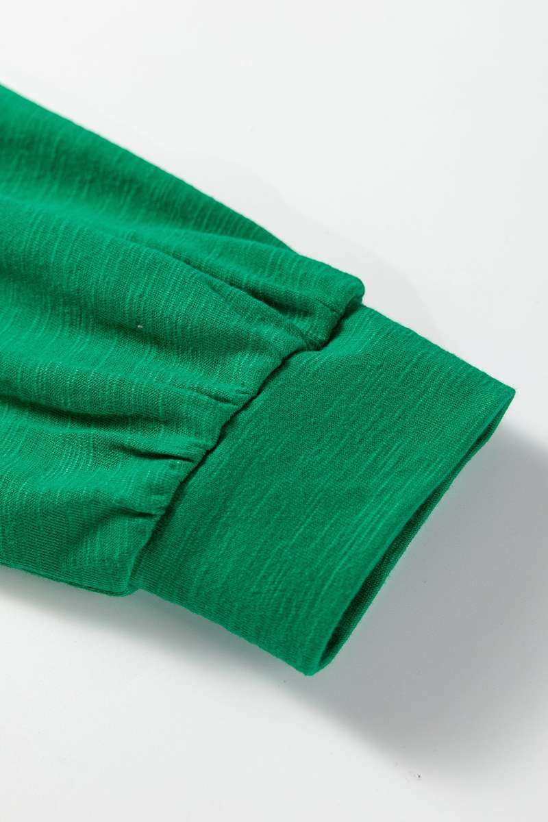 Mist Green Solid Color Button V Neck Long Sleeve Top