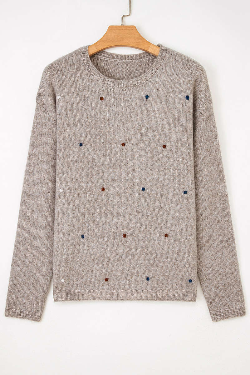 Gray Morn Contrast Colored Dot Detail Drop Shoulder Sweater