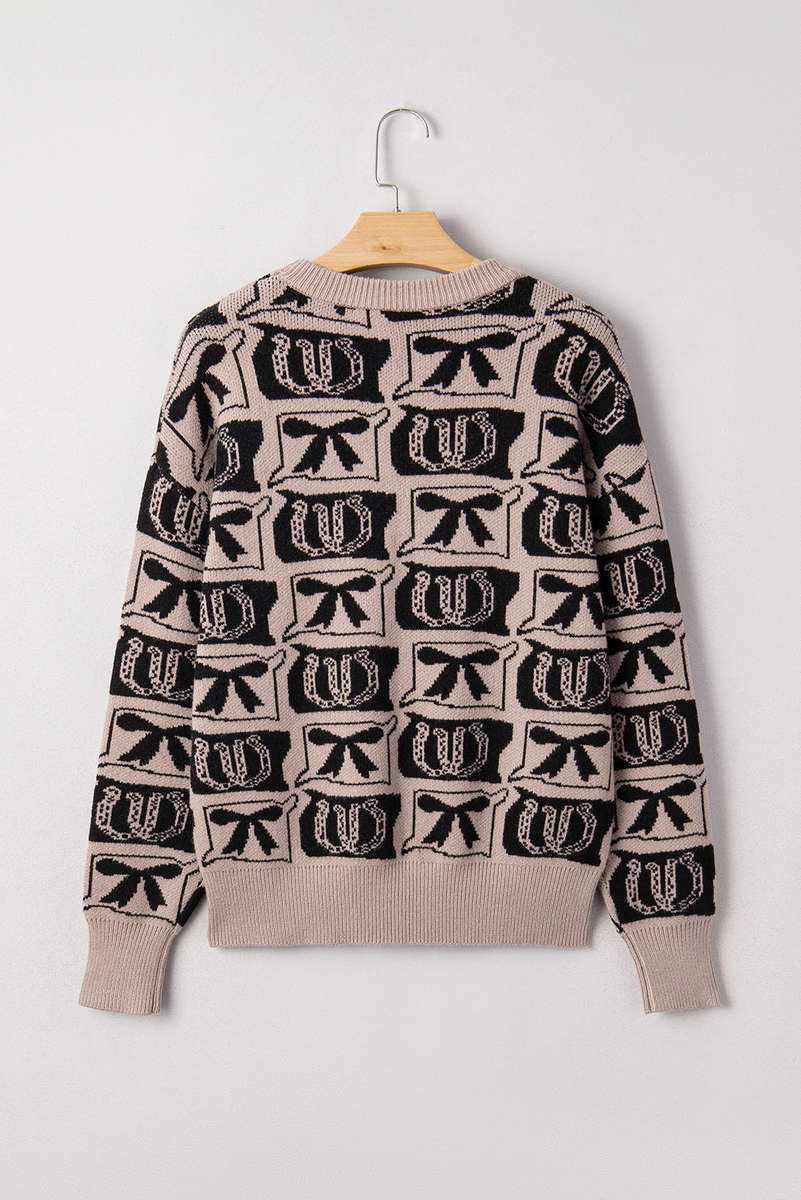 Black Bows & Horseshoes Pattern Western Fashion Print Sweater