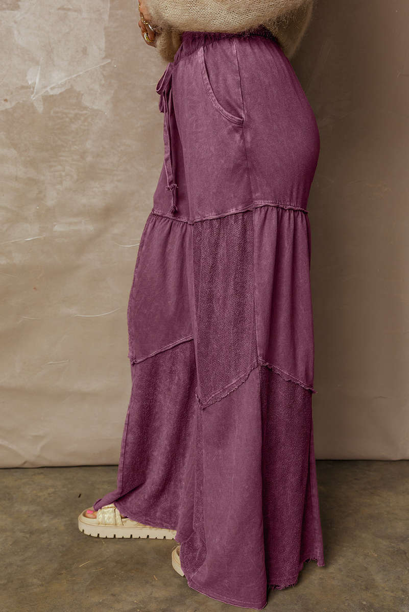 Wild Ginger  Careys Mineral Wash Tiered Wide Leg Patchwork Drawstring Pants