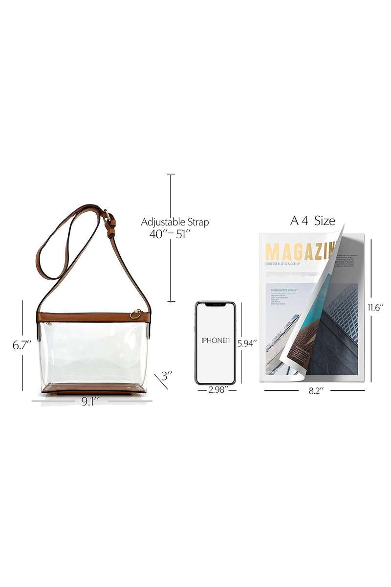 Chestnut PU Leather Patchwork Clear PVC Shoulder Bag