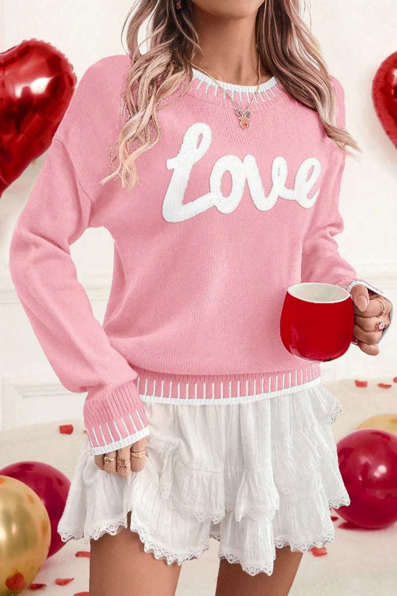 Pink Valentine Love Chenille Letter Graphic Sweater