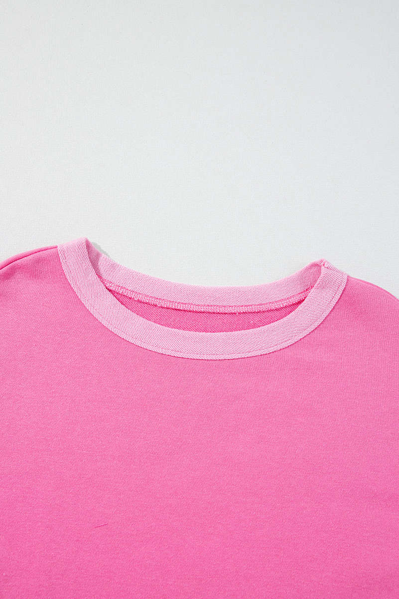 Sachet Pink High Low Patchwork Long Sleeve Top and Shorts Set
