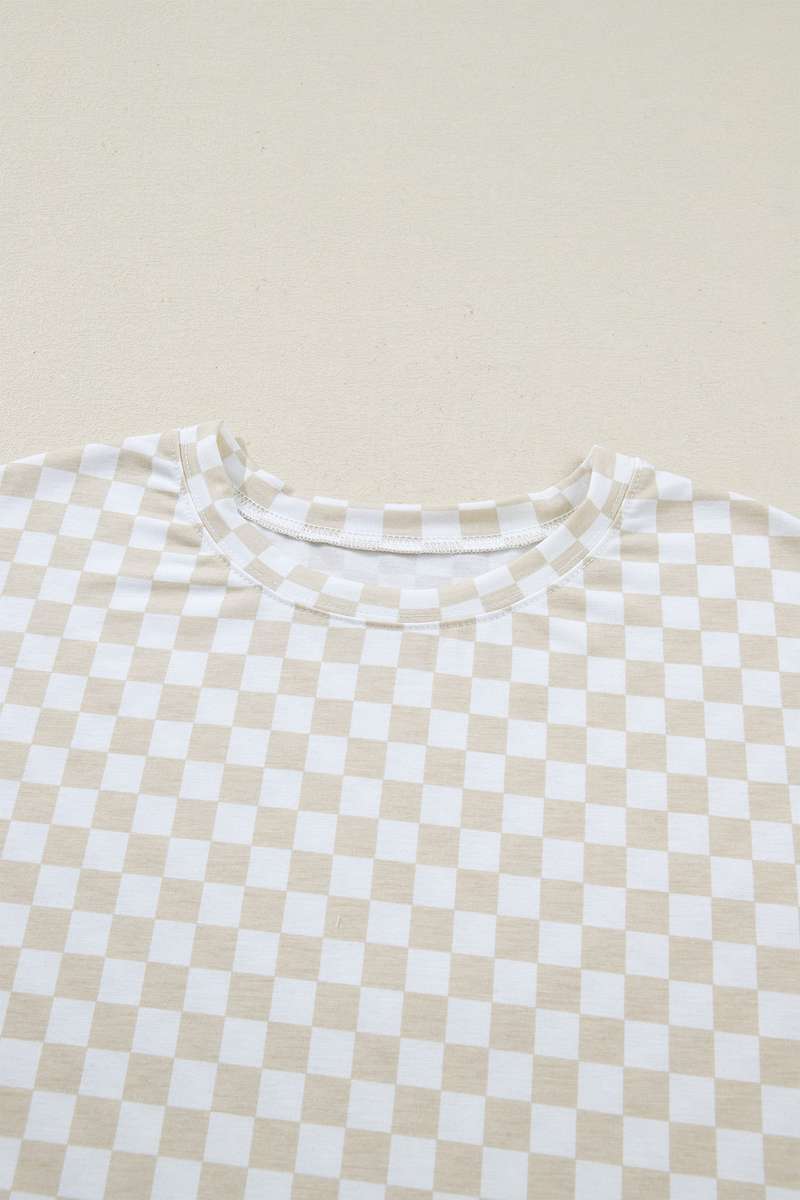 Khaki Checkered Print Half Sleeve Tee 2pcs Lounge Pant Set