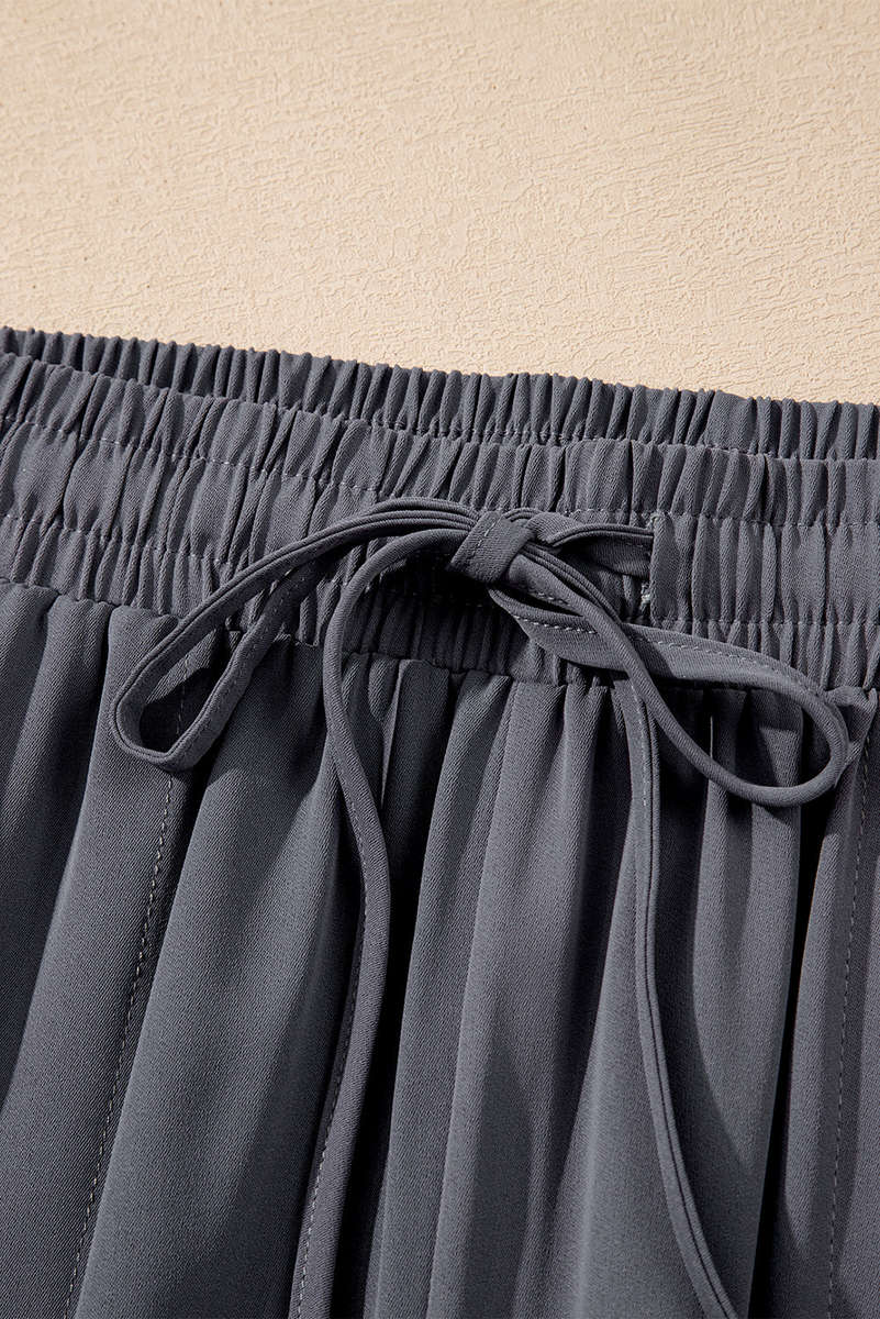 Gray Drawstring Elastic Waistband Pocketed Cropped Jogger Pants