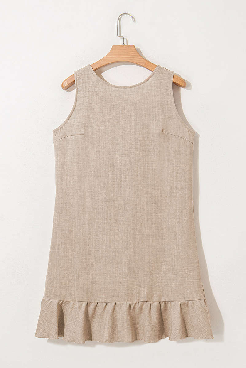 Smoke Gray Knot Scoop Back Ruffle Hem Sleeveless Mini Dress
