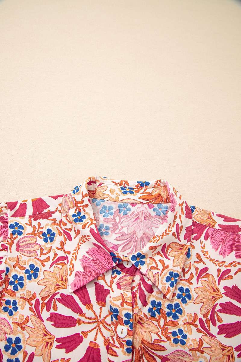 Red Fall Flower Print Long Sleeve Mini Dress