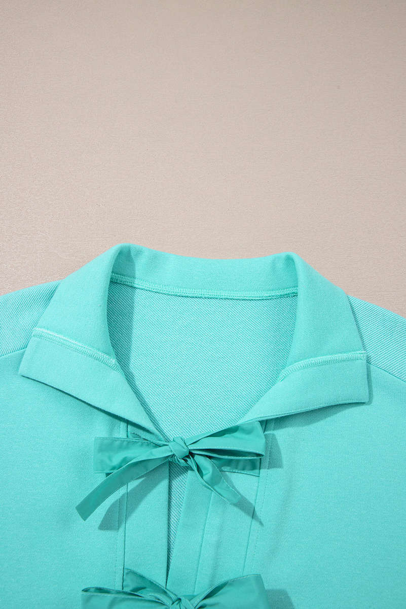 Moonlight Jade Bow Front Bracelet Sleeve Collared Side Pocket Shift Mini Dress