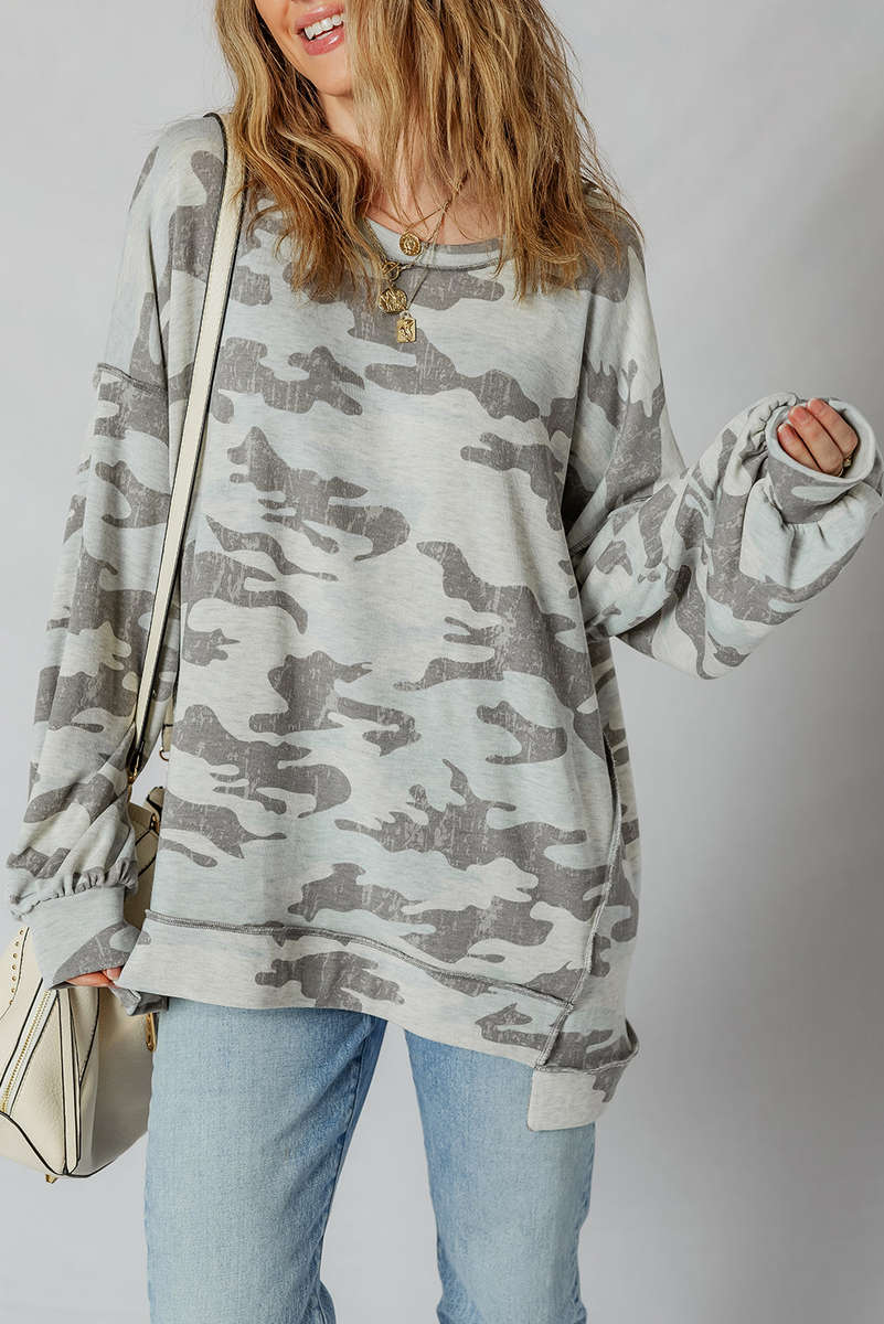 Dearlove Multicolour Retro Camouflage Print Exposed Seam Patchwork Drop Shoulder Sweatshirt