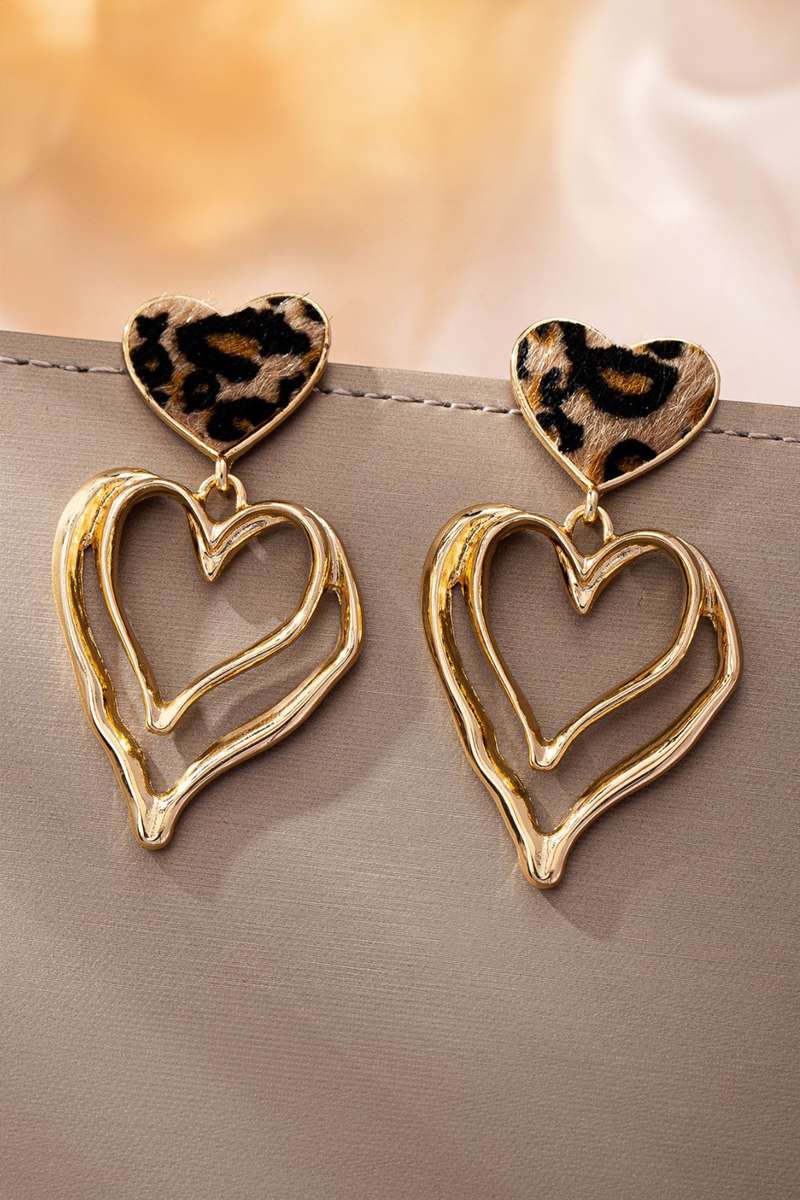 Gold Plated Irregular Hollowed Heart Leopard Studded Earrings