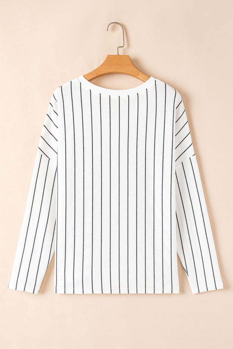 Black Stripe Chevron Striped V Neck Long Sleeve Casual Top