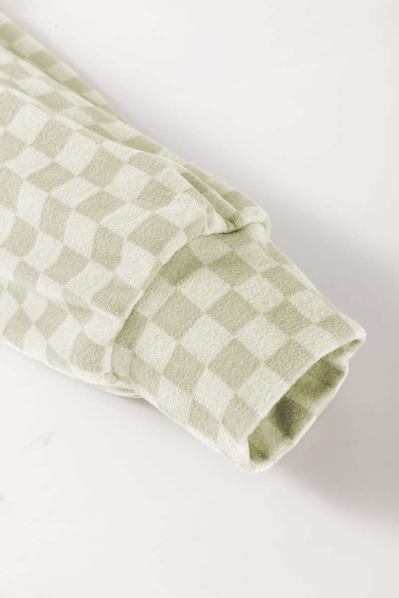 Green Checkered Print Kangaroo Pocket Drawstring Hoodie