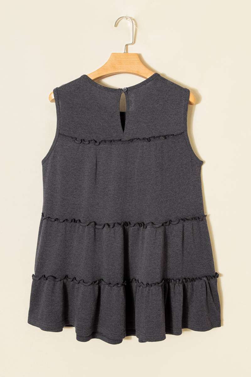 Dark Grey Tiered Frill Trim A-line Tank Top