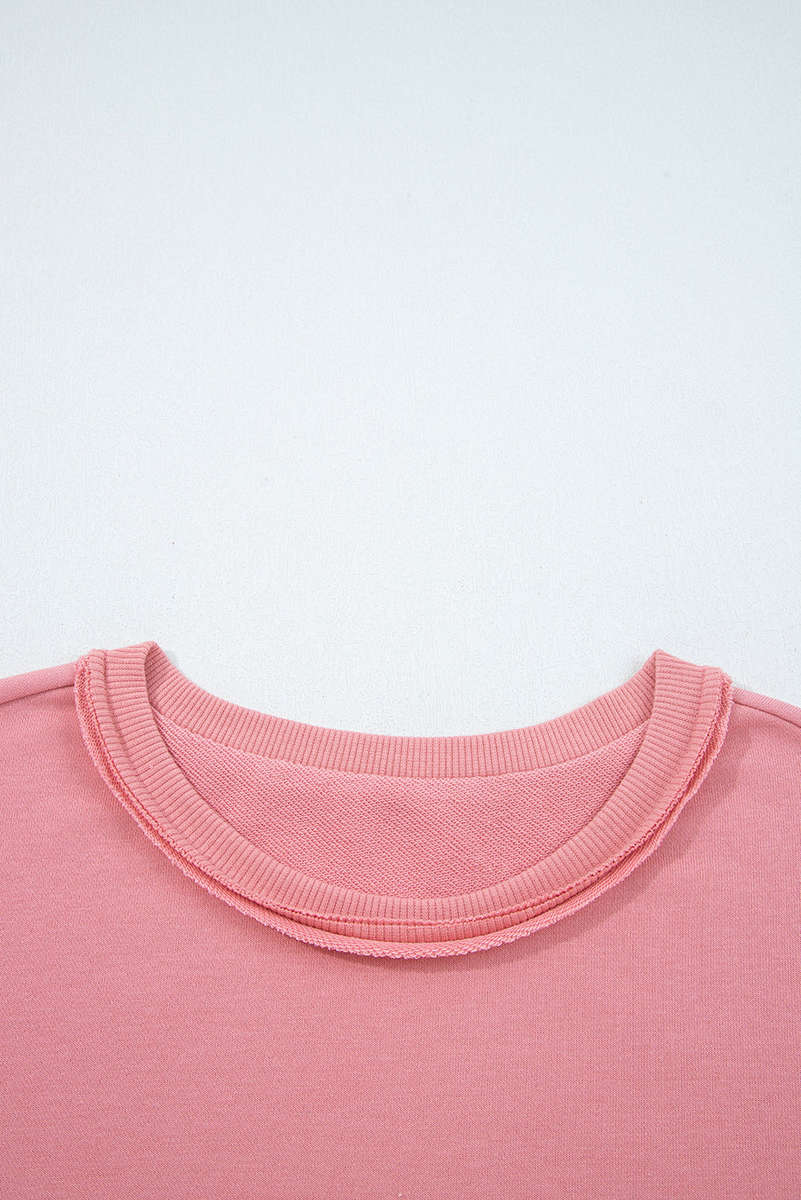 Peach Blossom Floral Applique Baggy Pullover Sweatshirt