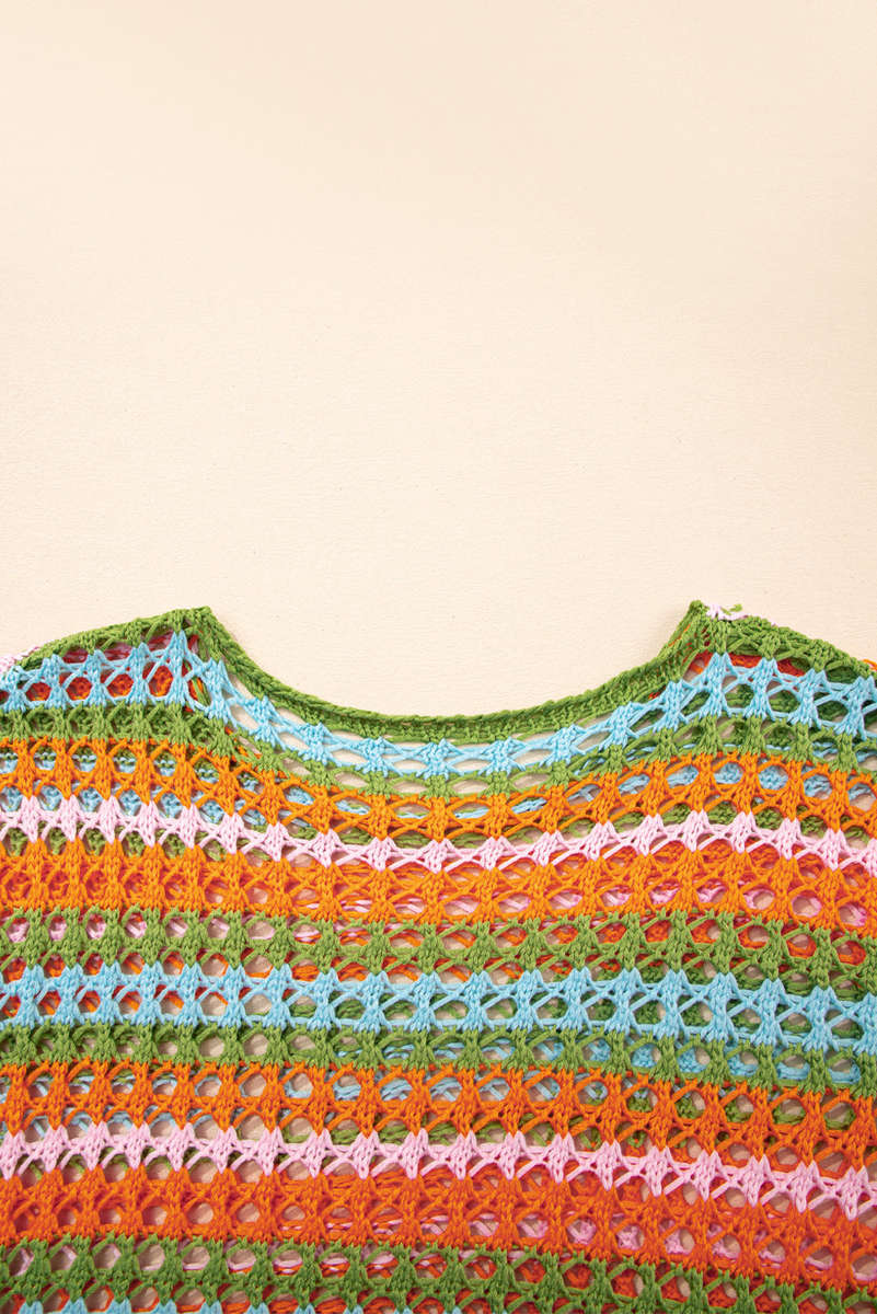 Carrot Multi Stripe Open Knit Sweater Beach Cover Up