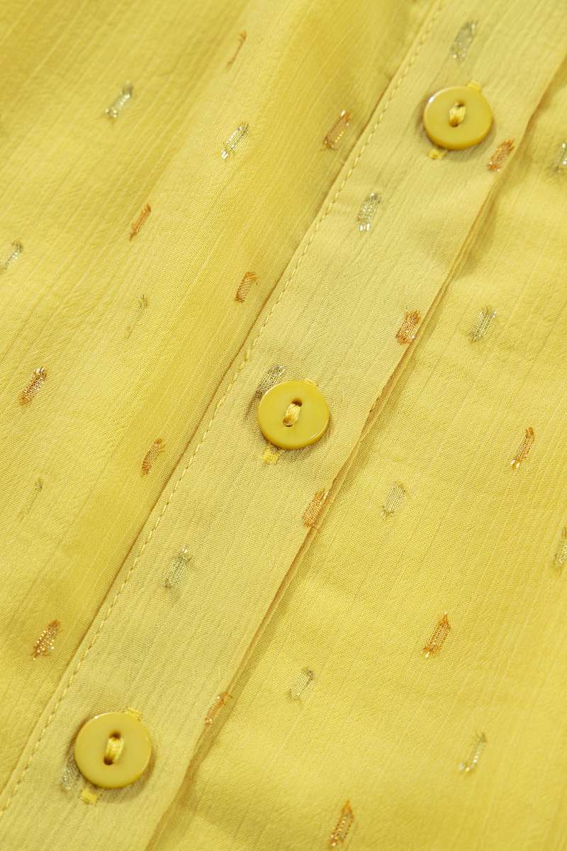 Yellow Cream Metallic Jacquard Short Sleeve Shirt