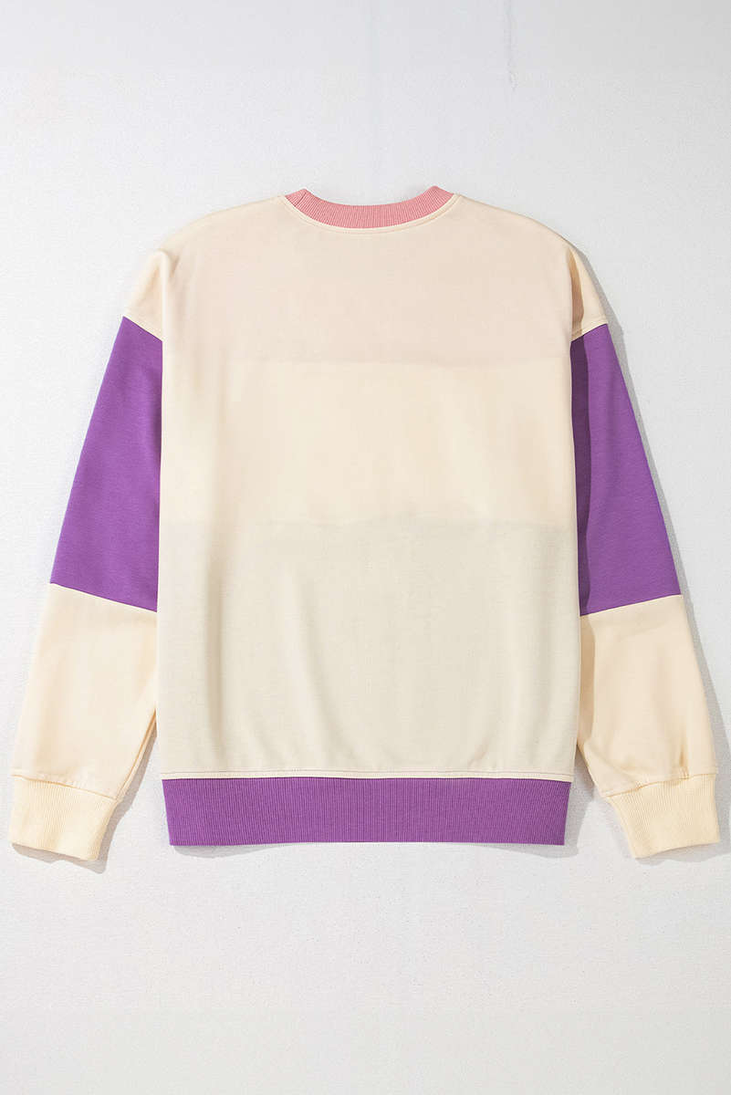 Meadow Mauve Colorblock Patchwork Drop Shoulder Sweatshirt