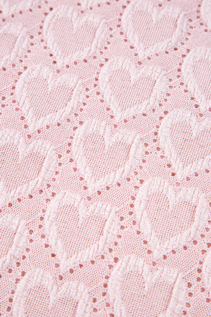 Gossamer Pink Heart Jacquard Flare Sleeve Mock Neck Fitted Top