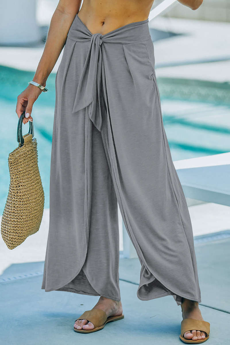 Medium Grey Knotted Drop Waist Split Leg Relaxed Pants