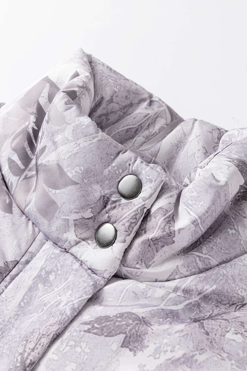 Gray Camo Leaf Print Winter Puffer Vest