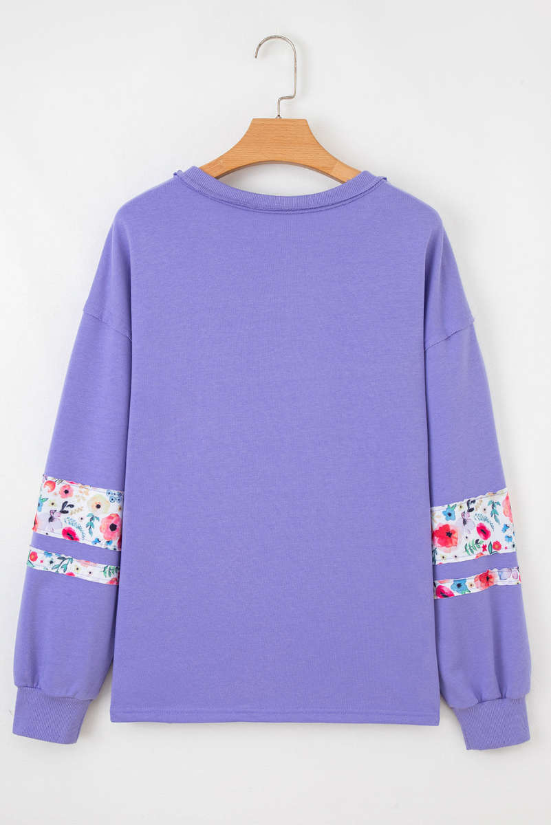 Wisteria Floral Applique Baggy Pullover Sweatshirt