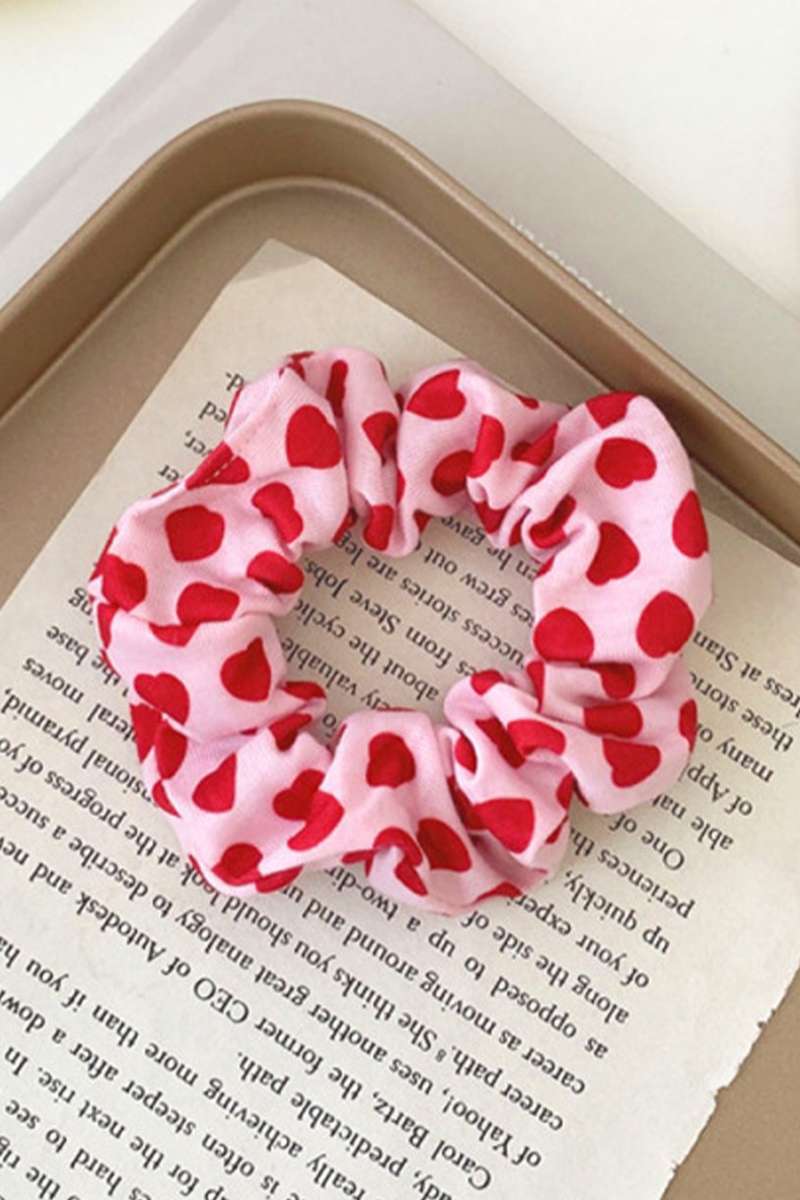 Fiery Red Valentines Day Sweet Heart Printed Scrunchie Hair Tie