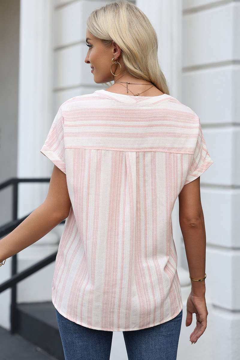 Fiery Red Breathable Gauze Half Button Short Sleeve Casual Blouse