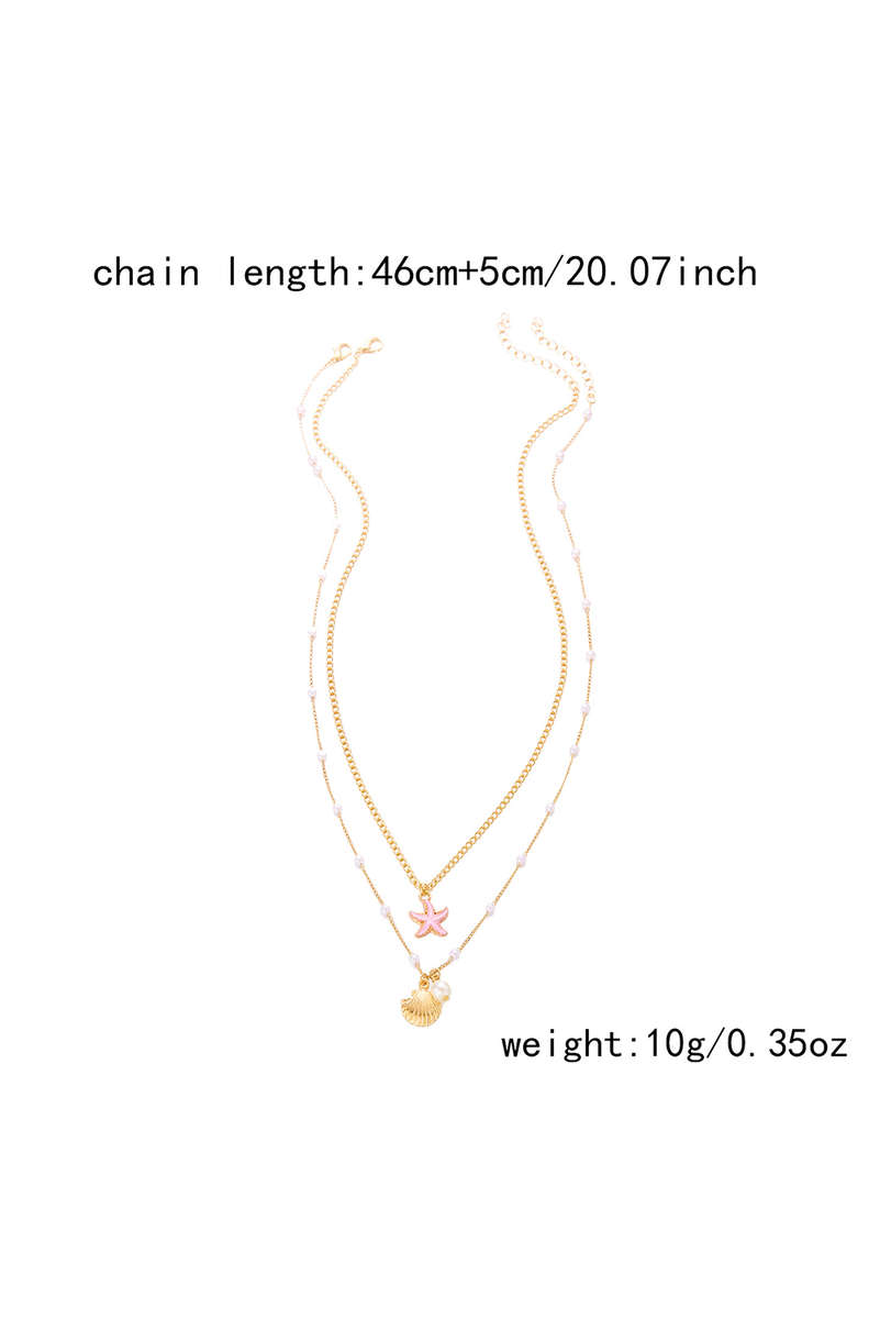 Gold Shell Starfish Pearl Plated Alloy Double Layer Necklace