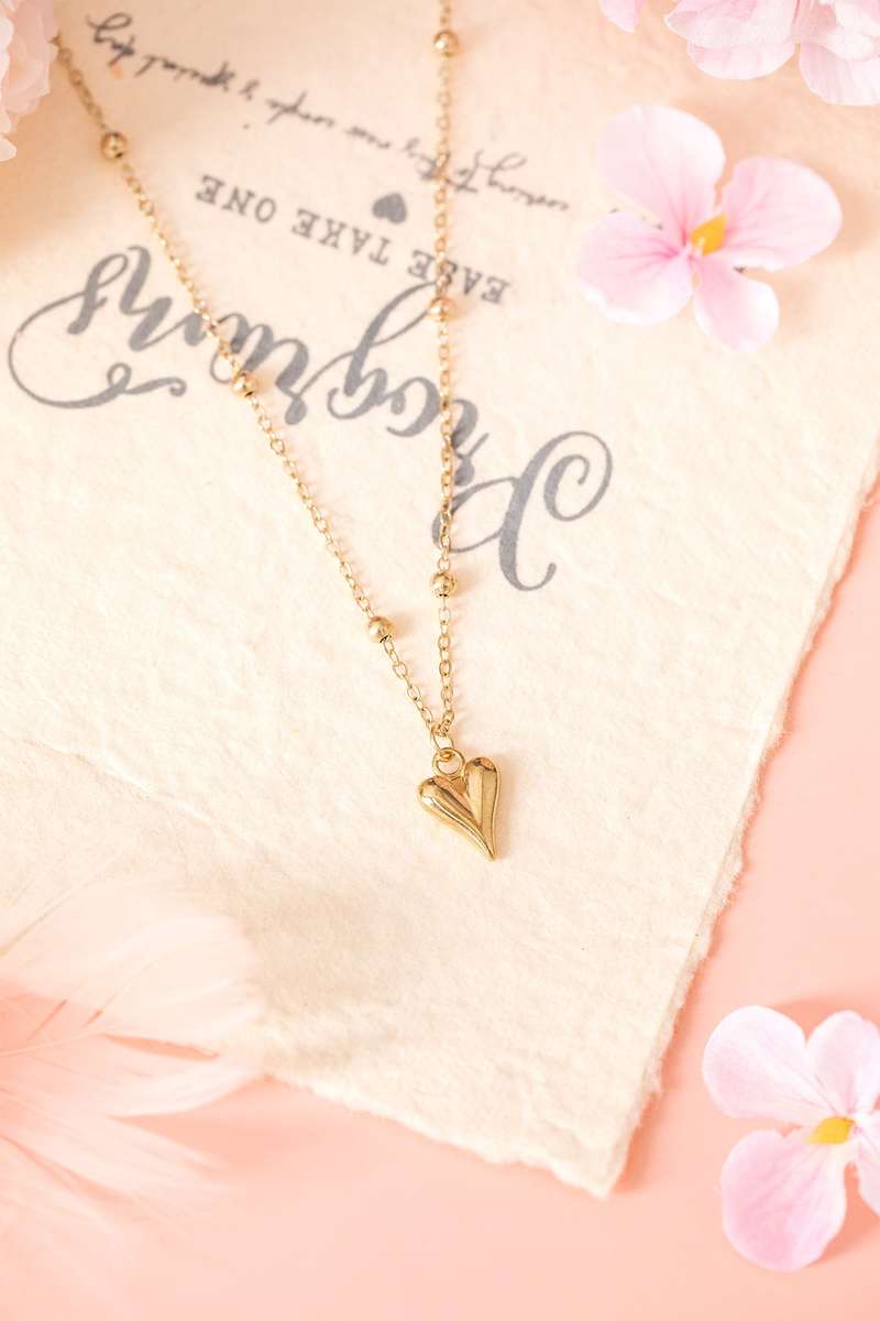 Gold Plated Alloy Puffed Heart Necklace